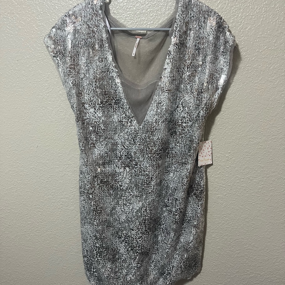 Free People Sequin Gray Cap Sleeve Dress